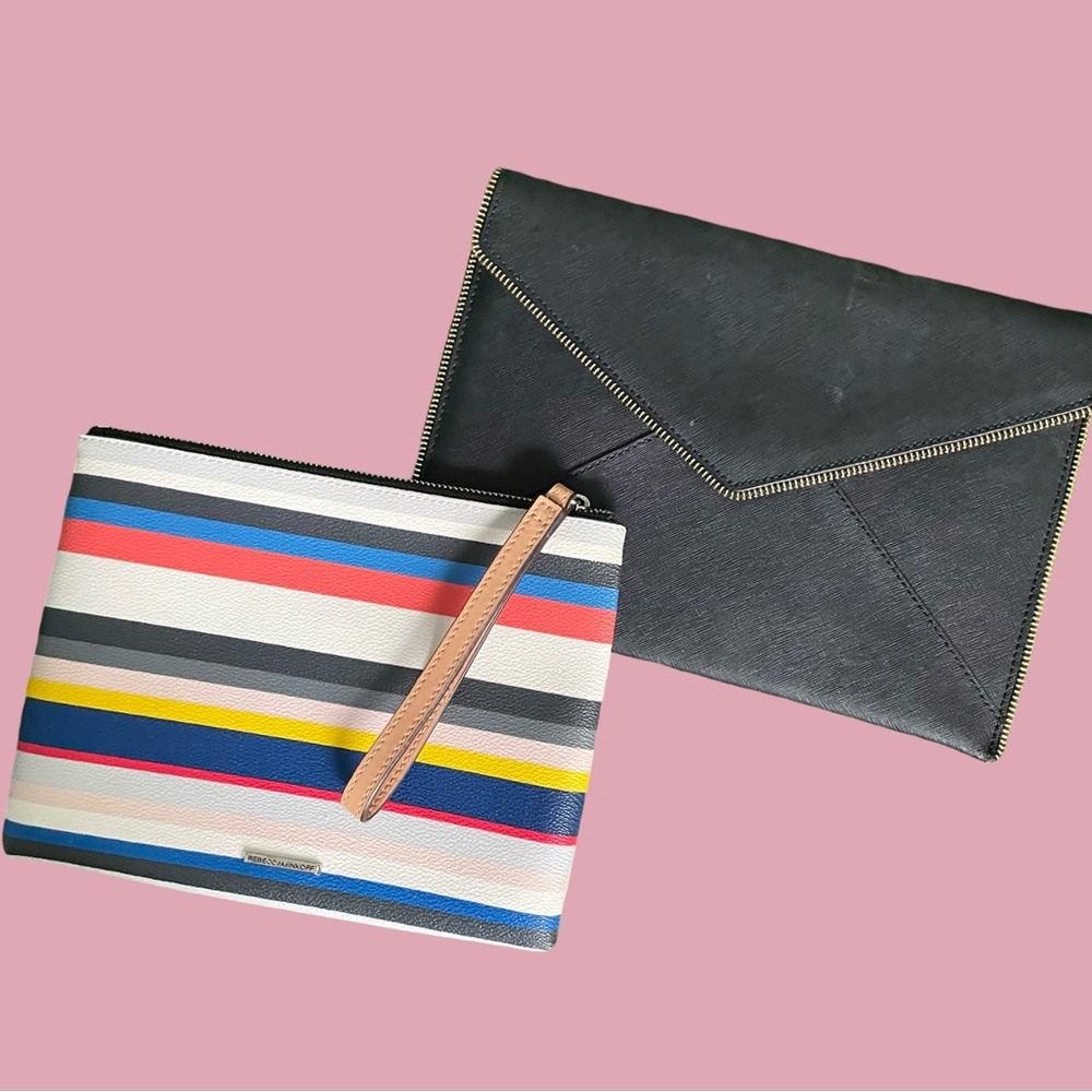 Rebecca Minkoff Set Of 2 - Clutch Envelope Zipper and Stripe Leather Zip Pouch